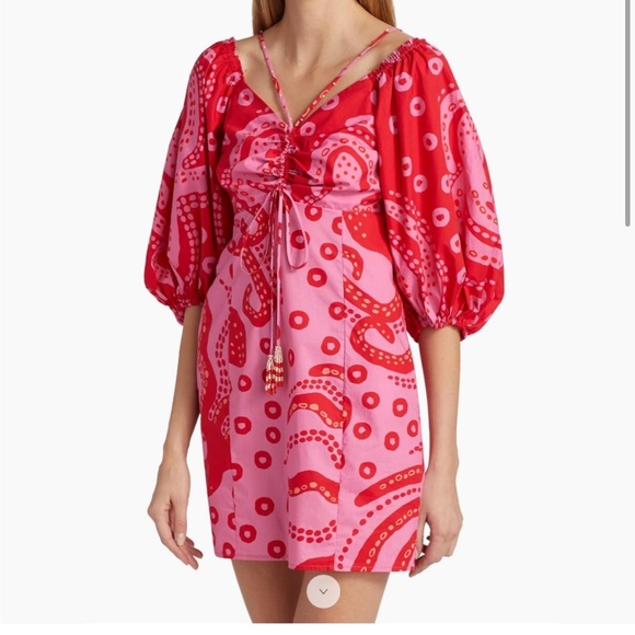 FARM RIO Octocool Puff-Sleeve Mini Dress Super Cute - L - Picture 3 of 15